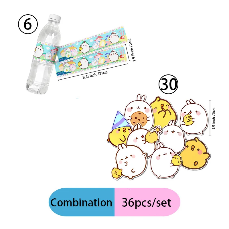 Molang Kombinations-Partydekoration für Geburtstagsfeiern, Einweg-Set für Themenfeiern im Innen- und Außenbereich, Niedlicher Hase – Detail 10