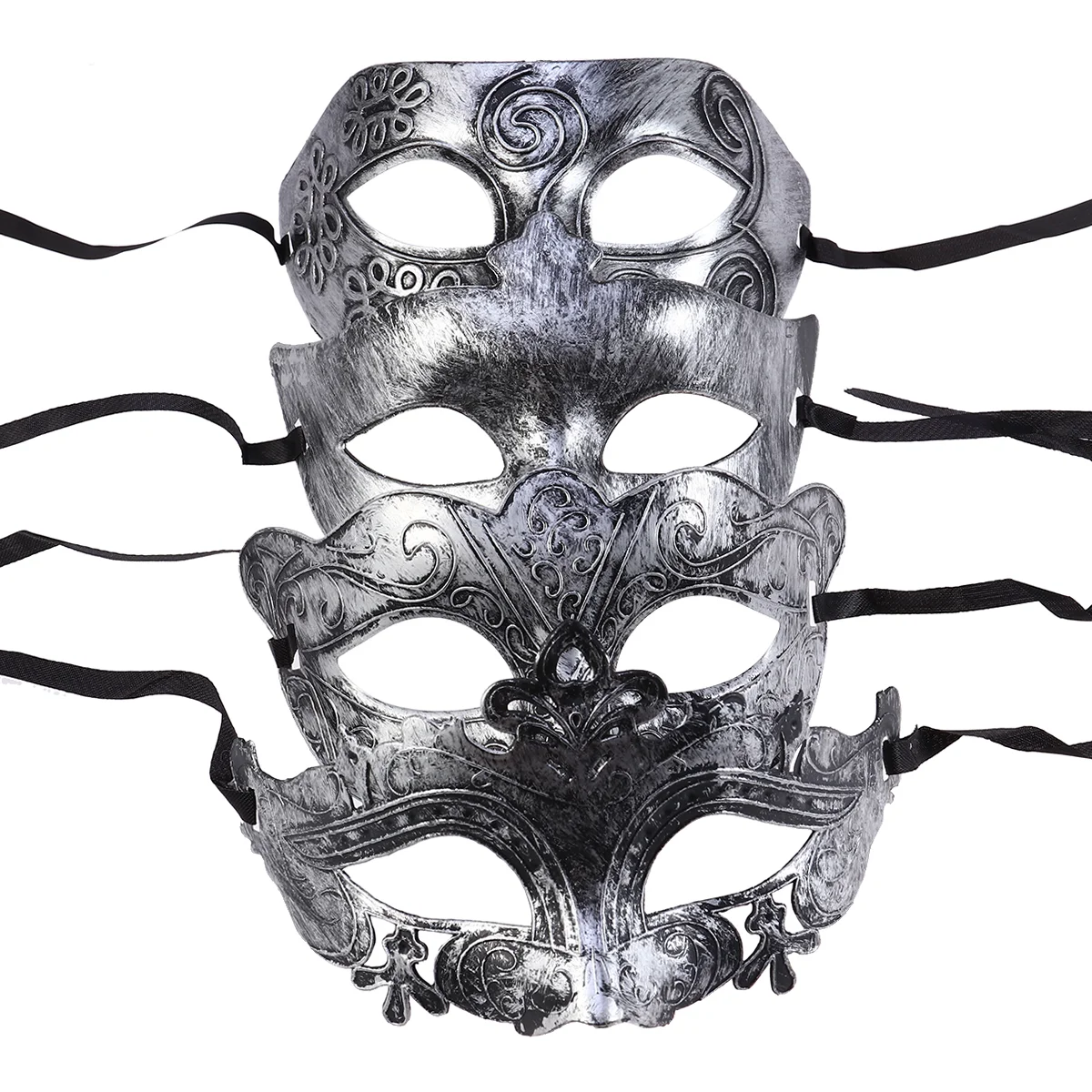 

4 Pcs Retro Decor Halloween Mask Party Costume Make up Vintage Silver Masquerade Face Miss