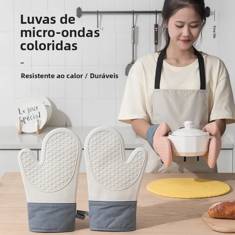 厚手の綿二重層シリコン製耐熱グローブ、花柄布、二本指ハンドプロテクター、電子レンジ用