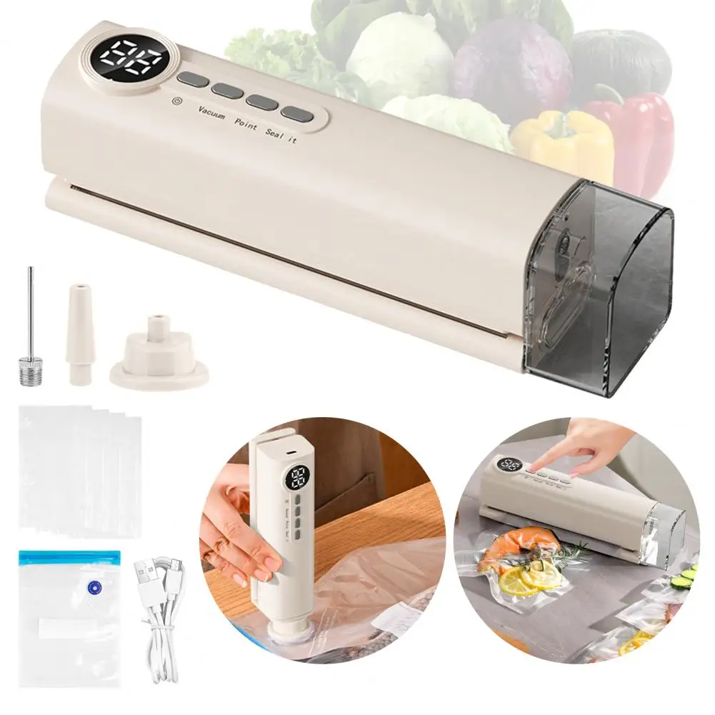 

Cordless Mini Vacuum Sealer Digital Display Strong Suction Easy to Use Multi-purpose Heat Sealer Rechargeable Food Bag Sealer