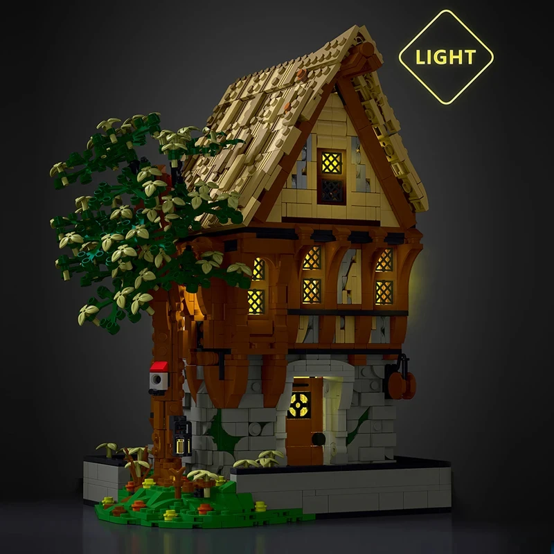 1991PCS Medieval Blacksmith Shop Building Blocks City Street View MOC Model Bricks Set With Light Desktop Ornaments Kids Gifts