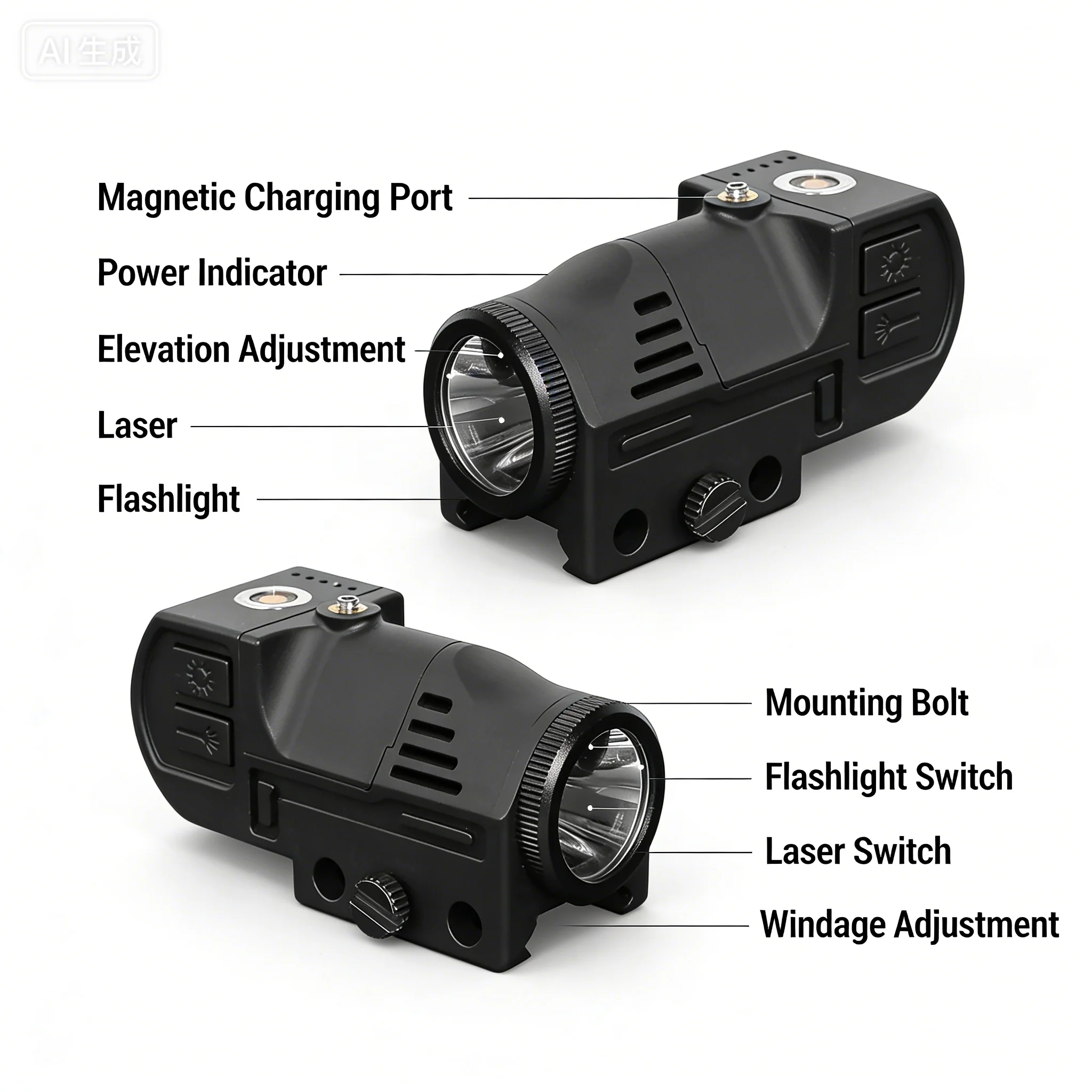 Tactical Flashlight La-ser Combo 500 Lumens Pistol Torch Magnetic USB Charging Airsoft Weapons Light Strobe For Glock 20mm Rail view 3