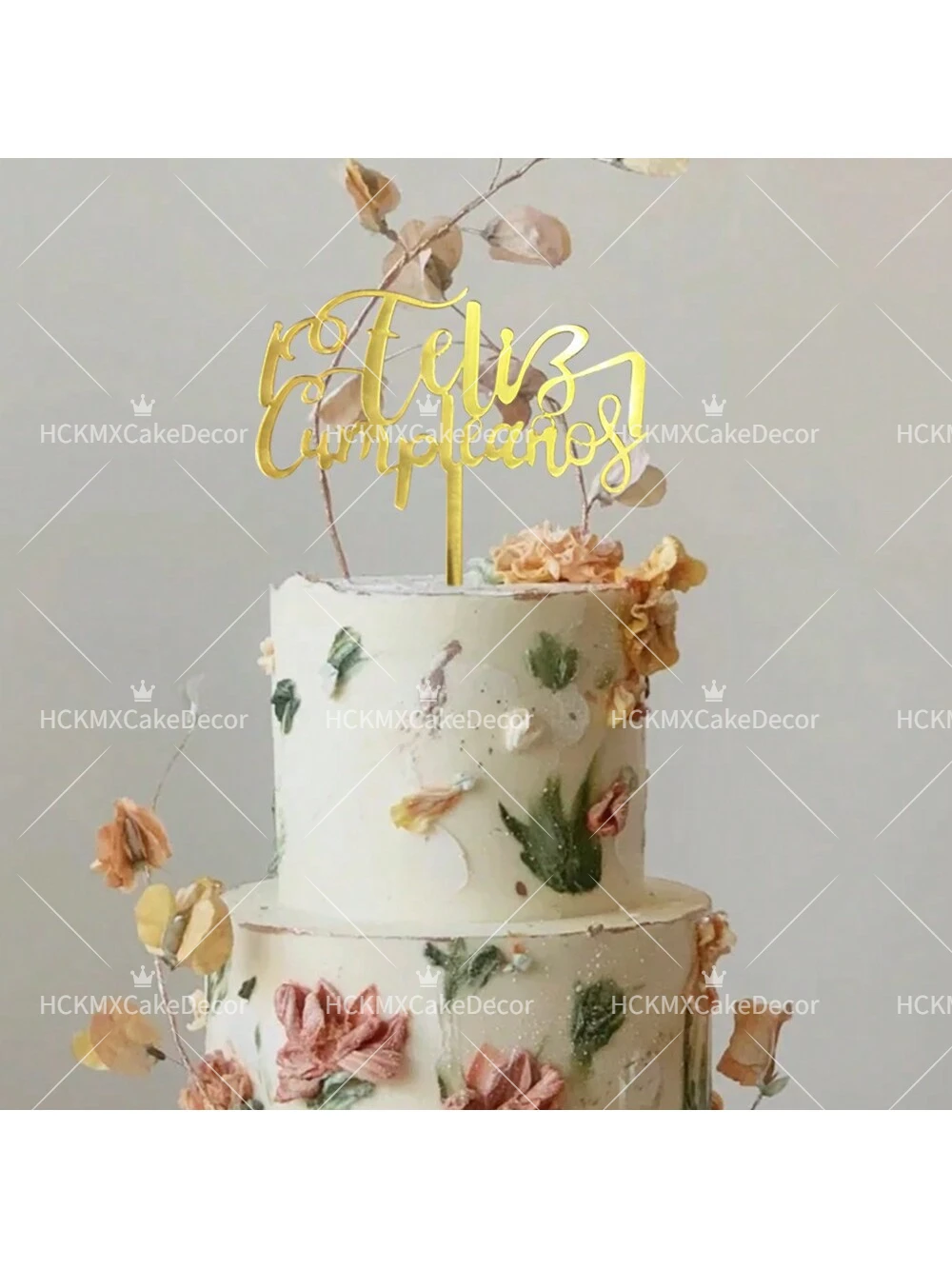 3er/6er-Set Tortenaufsatz aus Gold-Acryl mit Spanischem 'Happy Birthday' Schriftzug für Geburtstagsfeiern und Cupcake-Dekoration – Detail 2