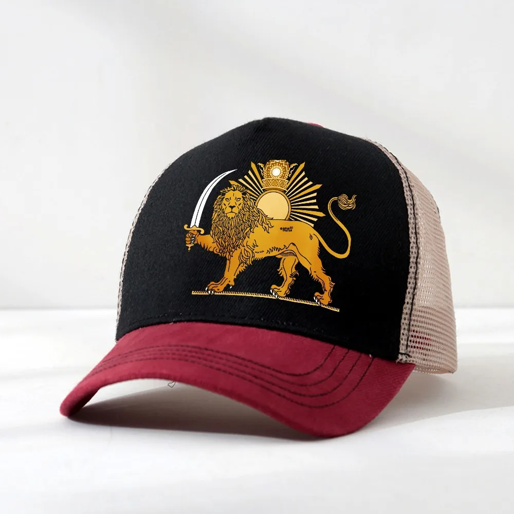 

Iran For Women And For Men Iranian Flag Lion Persian Hunting Camping Trucker Hat For Couple Women Mesh Breathable Snapback hats