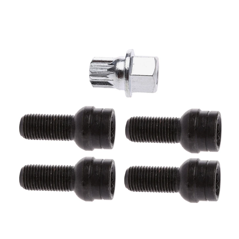 5Pcs  M14x1.5mm Vehicle Wheel Anti-Theft Lock Lug Nuts Key Screws Socket Tool for Most Car Automotive Wheel Security Bolt