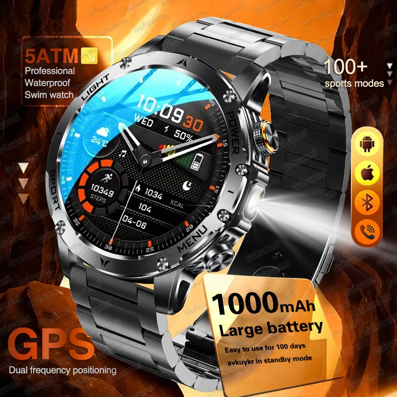 

Military T-Rex 3 Ultra 1000mAh Battery Smart Watch 5ATM Waterproof Flashlight Heart Rate GPS Sports tracker Smartwatch Men New