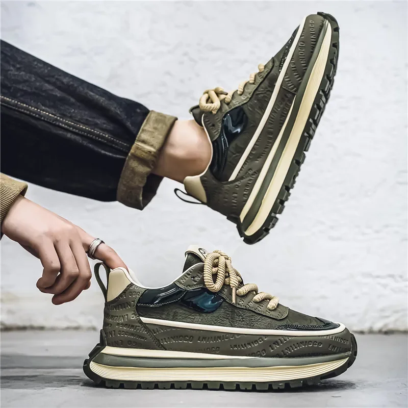 

Осенняя легкая мужская обувь на толстой подошве, универсальная обувь для спорта и отдыха на шнуровке с круглым носком, увеличивающая рост