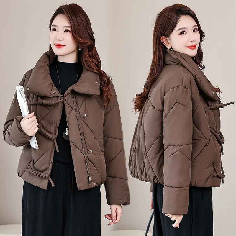 

Новое зимнее женское пальто в китайском стиле, однотонное стеганое пальто с воротником-стойкой на молнии, женская стеганая куртка, темпераментное шикарное стеганое пальто для женщин