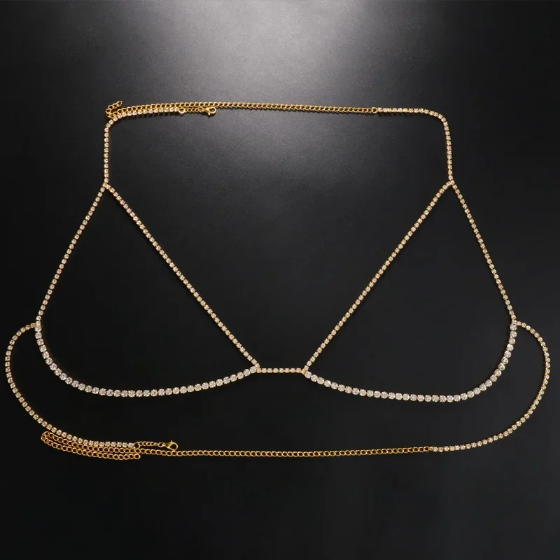 Rave Top Rhinestone Bra Body Chain Harness Jewelry for Women Sexy Strass Bikinis Crystal Bra Necklace Chain Body Accessories