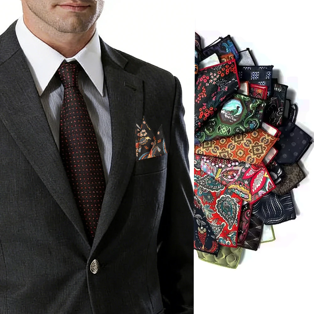 Lenço de Bolso Masculino Estilo Retrô com Estampa Floral e Animal, Novidade para Camisa Social, Terno e Uso Diário, Acessório de Presente