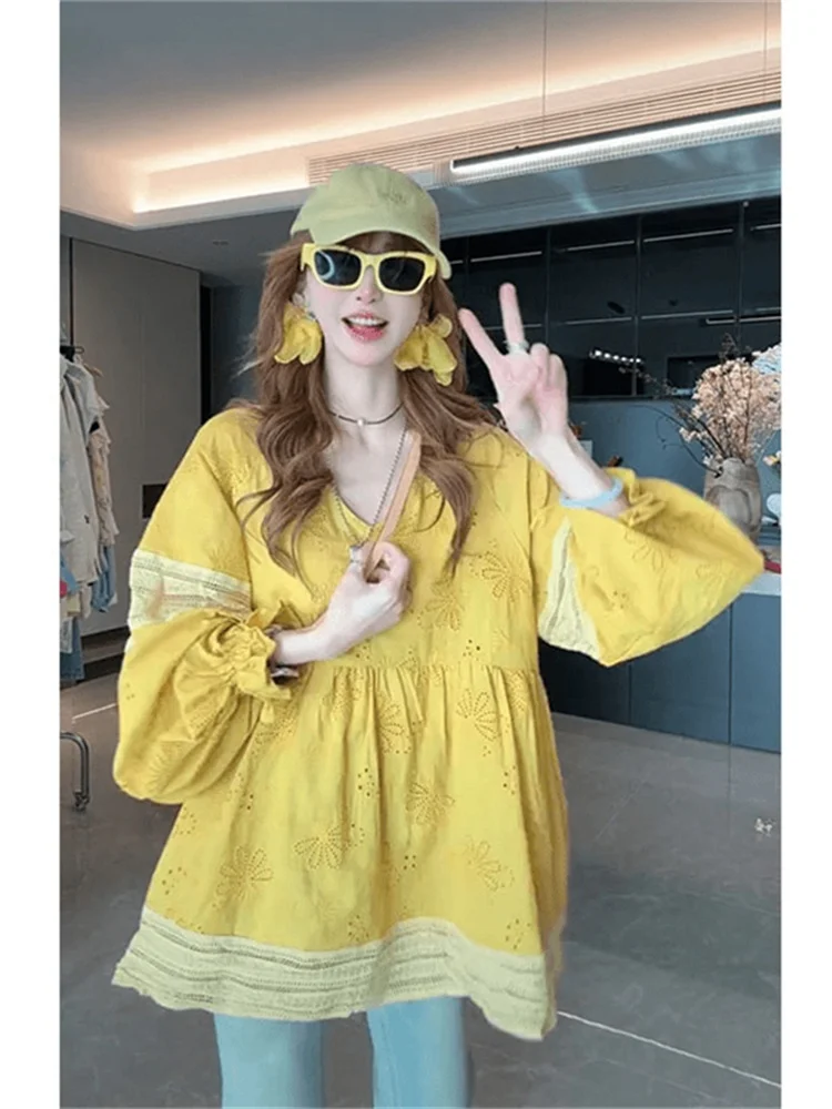 

Новый модный женский топ с вышивкой и кружевной отделкой в корейском стиле, весна 2026