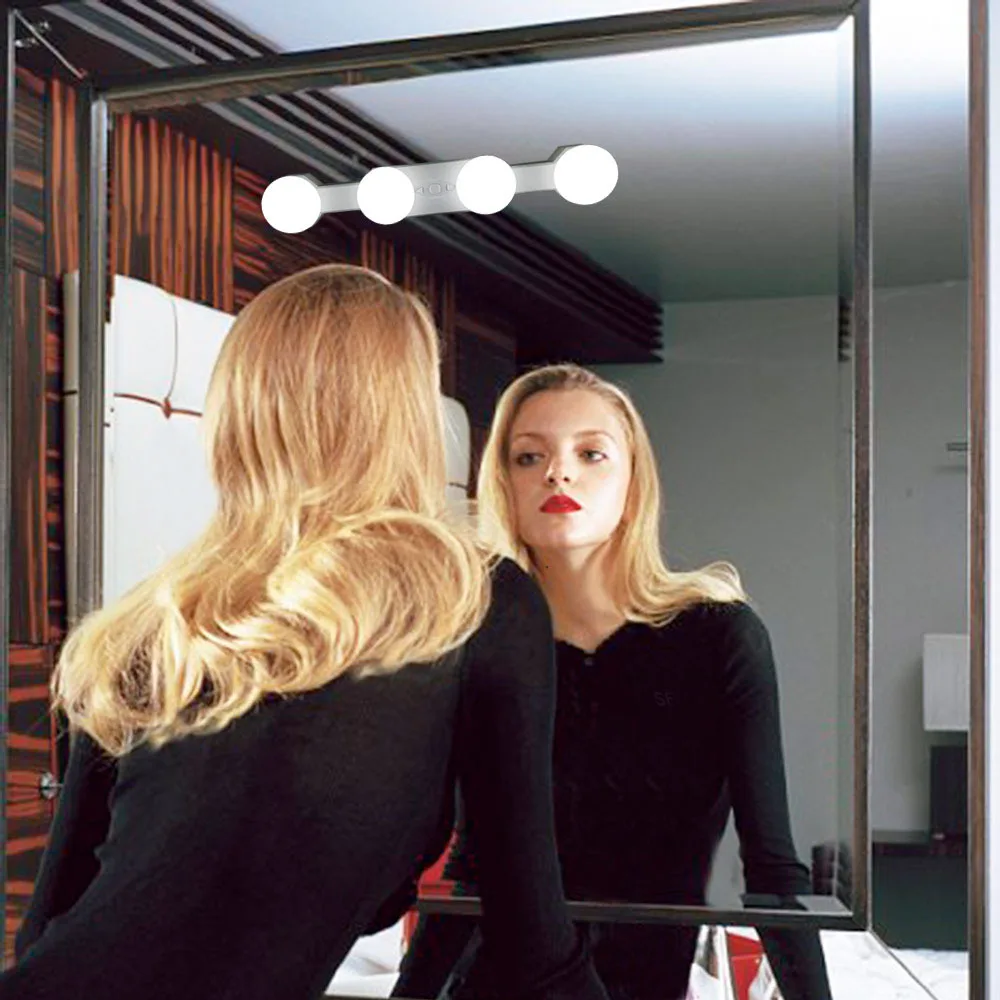 Lampu Rias LED 4 Bohlam Pengisap Portabel Lampu Cermin Rias Lampu Dinding Rias Lampu Meja Rias Lampu Cermin