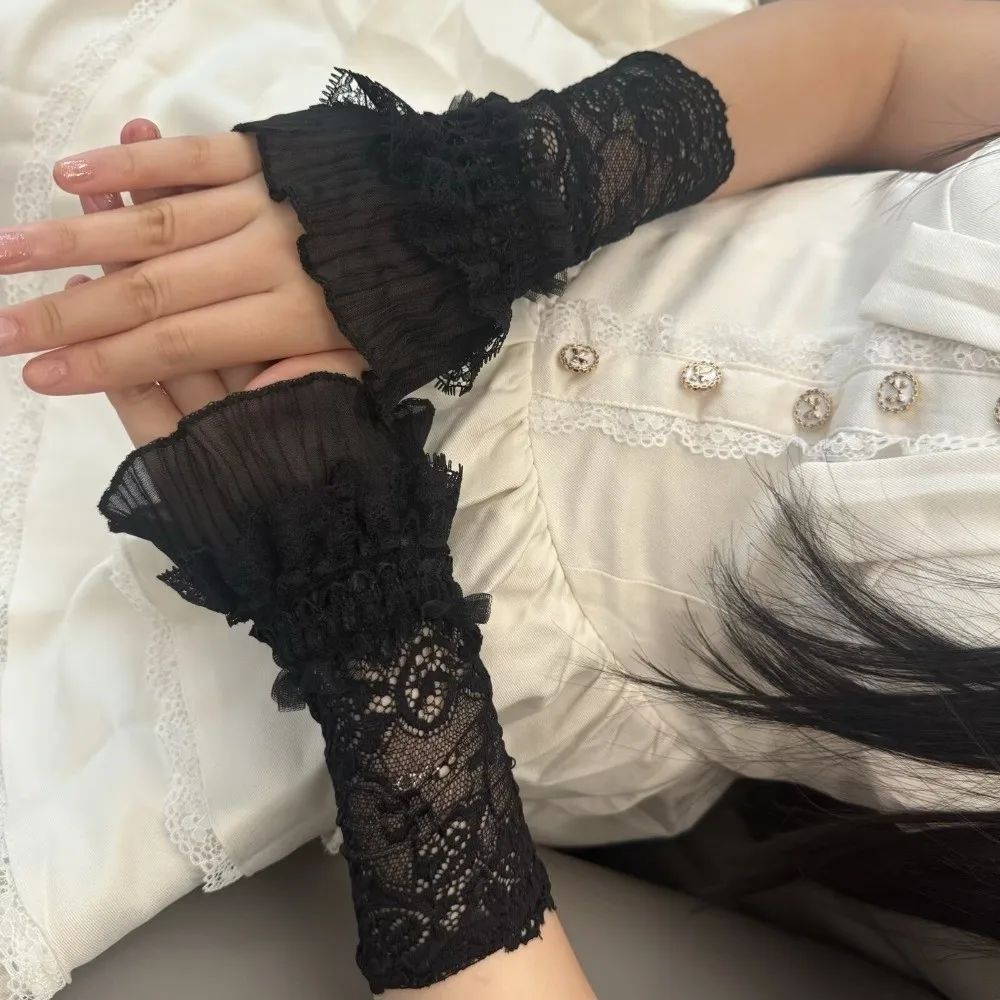 Lace Trim Lace Arm Sleeves Mesh Floral Embroidered Fingerless Gloves Breathable See-Through Wrist Sleeves Special Occasion