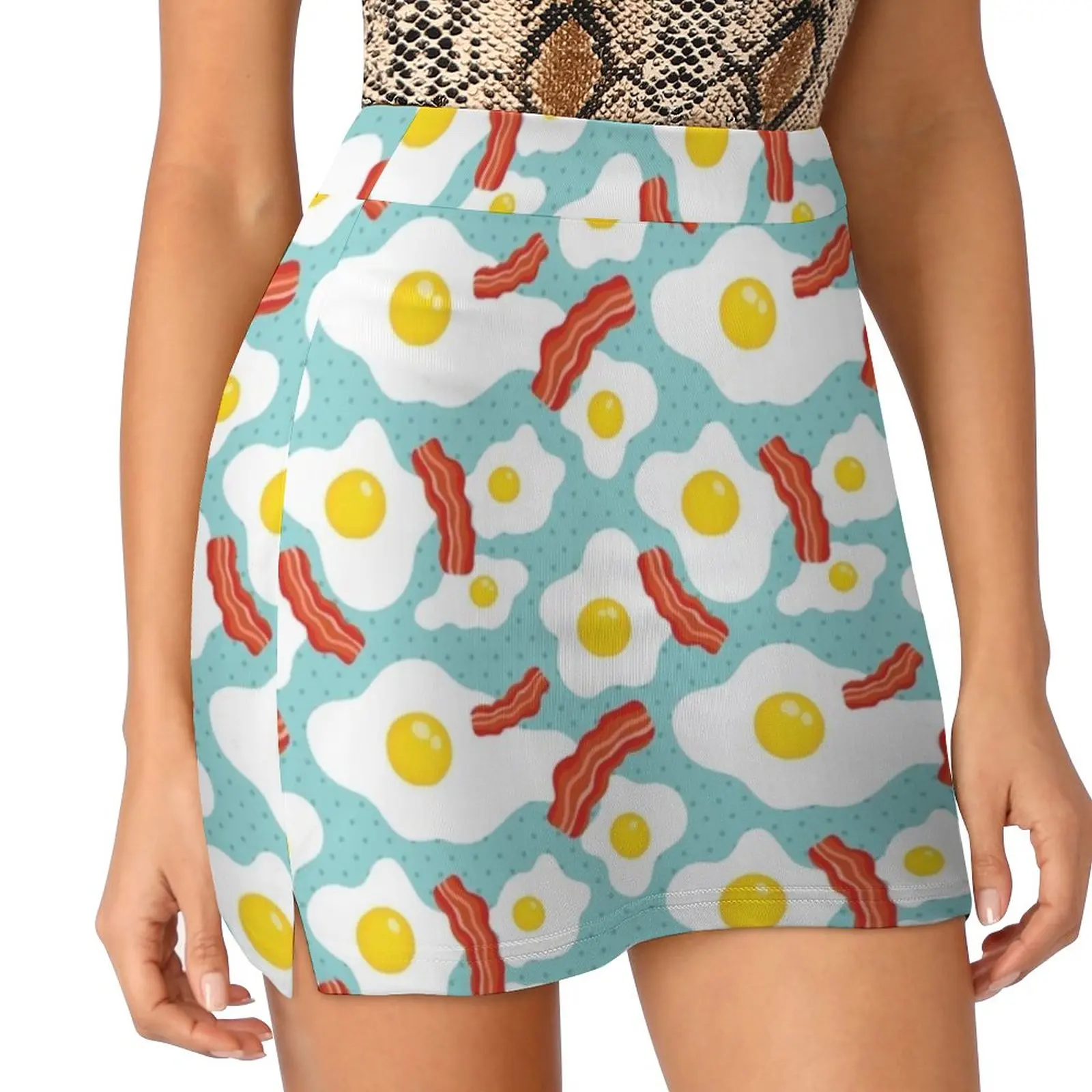 Eggs And Bacon Women's skirt With Pocket Vintage Skirt Printing A Line Skirts Summer Clothes Breakfast Egg Eggs Meat Pork Meal