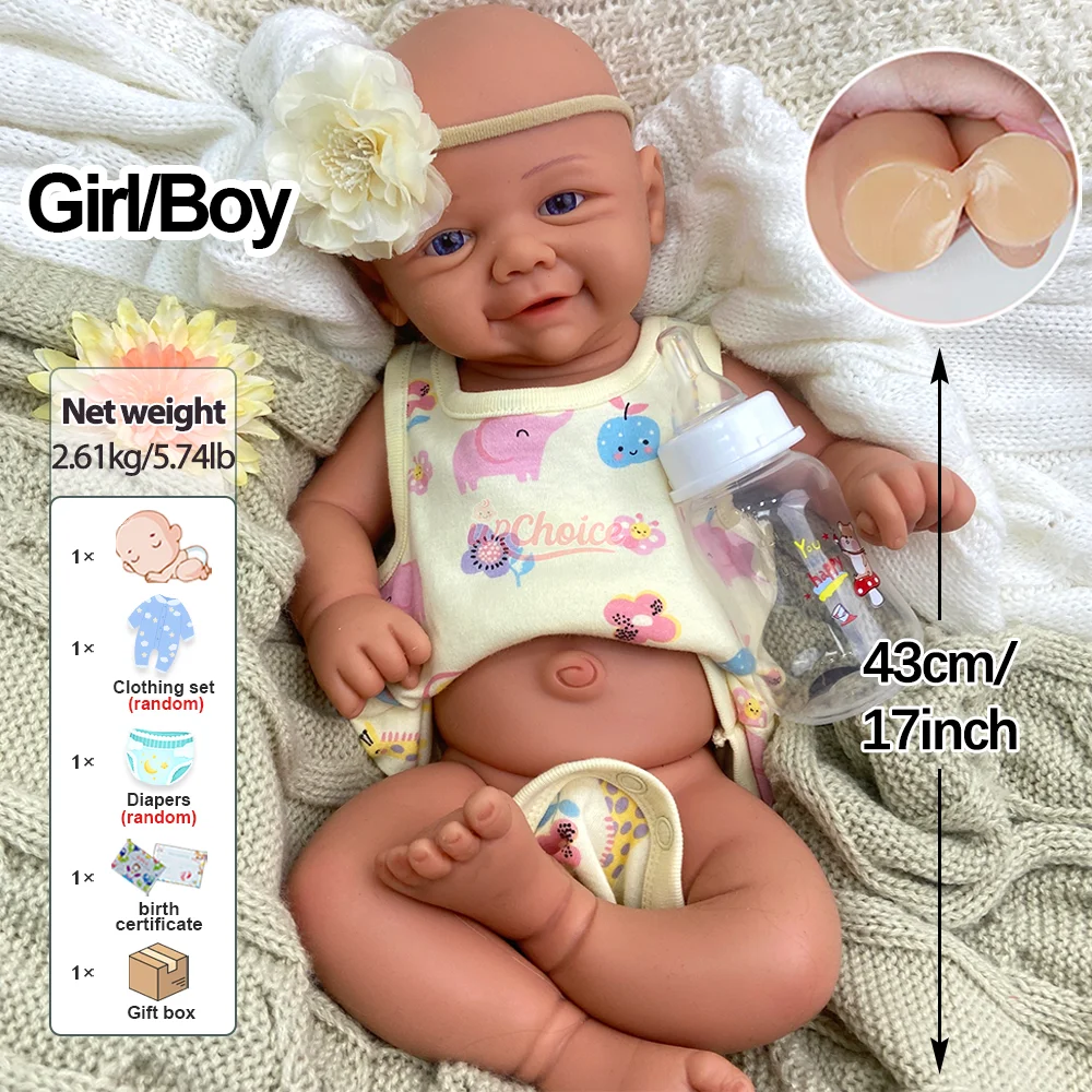 17" vollfeste Silikon-Reborn-Babypuppe für Mädchen/Jungen, handgefertigt, 3D-bemalt, DIY, realistisch, für Neugeborene, Muñeca, Weihnachtsüberraschung, Spielzeug, Geschenk