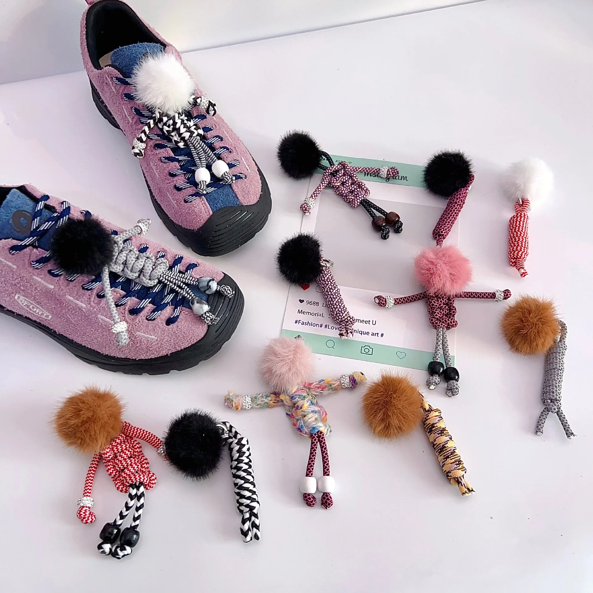 Cute Pom-pom Ball Shoe Charms Woven Rope Pendants DIY Accessories Handmade Braided Miu Style Decorative for Shoes Clothes Bags