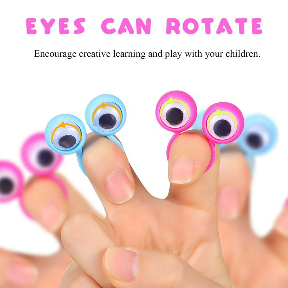 24 Pcs Big Eyes Ring Plastic Kids Rings Manual Ball Finger Puppet Eyeball Child Toys