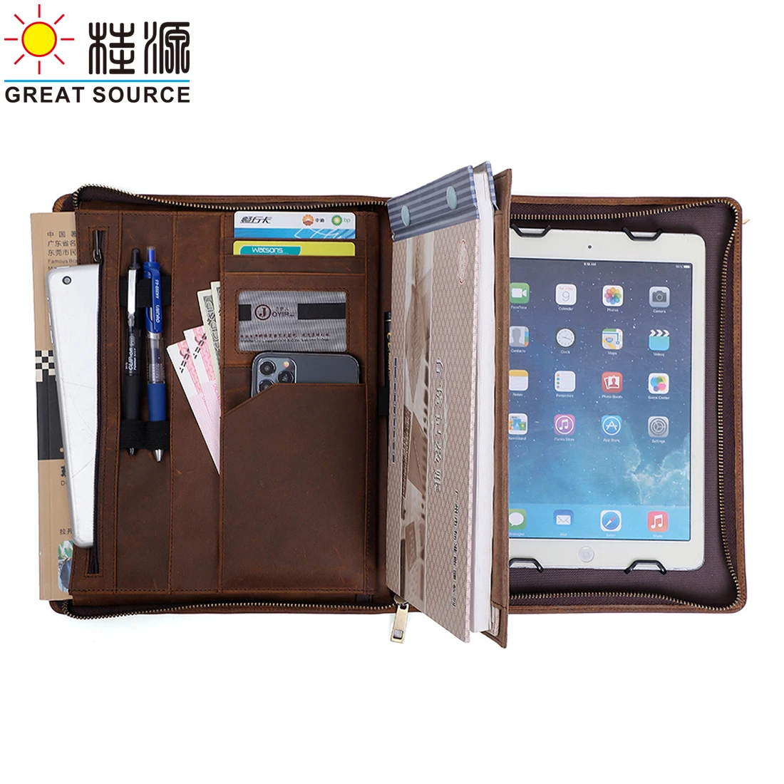 

MQQ Genuine Leather Ipad Bag Manager Folder Mulity Functions Portfolio Compendium Padfolio For Ipad Holder Bag