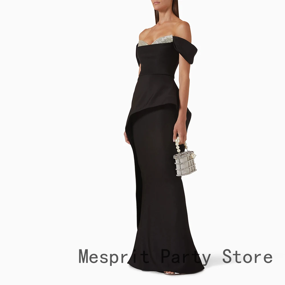 Czarna suknia wieczorowa bez ramiączek, długa do podłogi, suknia balowa, syrenka, formalna suknia na przyjęcie, bez rękawów, zdobiona koralikami, suknia w stylu saudyjskim.