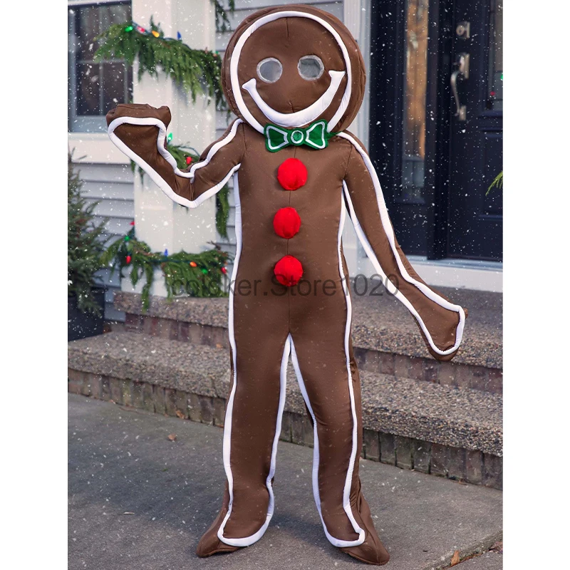 2024 Volwassen Peperkoek Man Cosplay Kostuum Voor Mannen Fancy Bruine Eendelige Jumpsuits Pak Nieuwjaar Kerstfeest Outfits