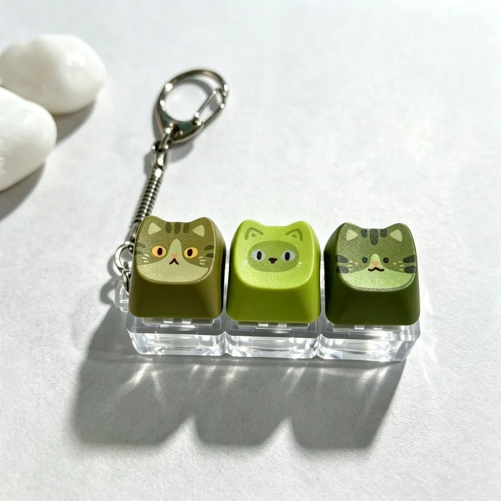 Cartoon Cat Mechanical Keychain Fidget Key Keyboard Portable Keys Clicker Keychain Green Creative Relax Button Keycap Keychain