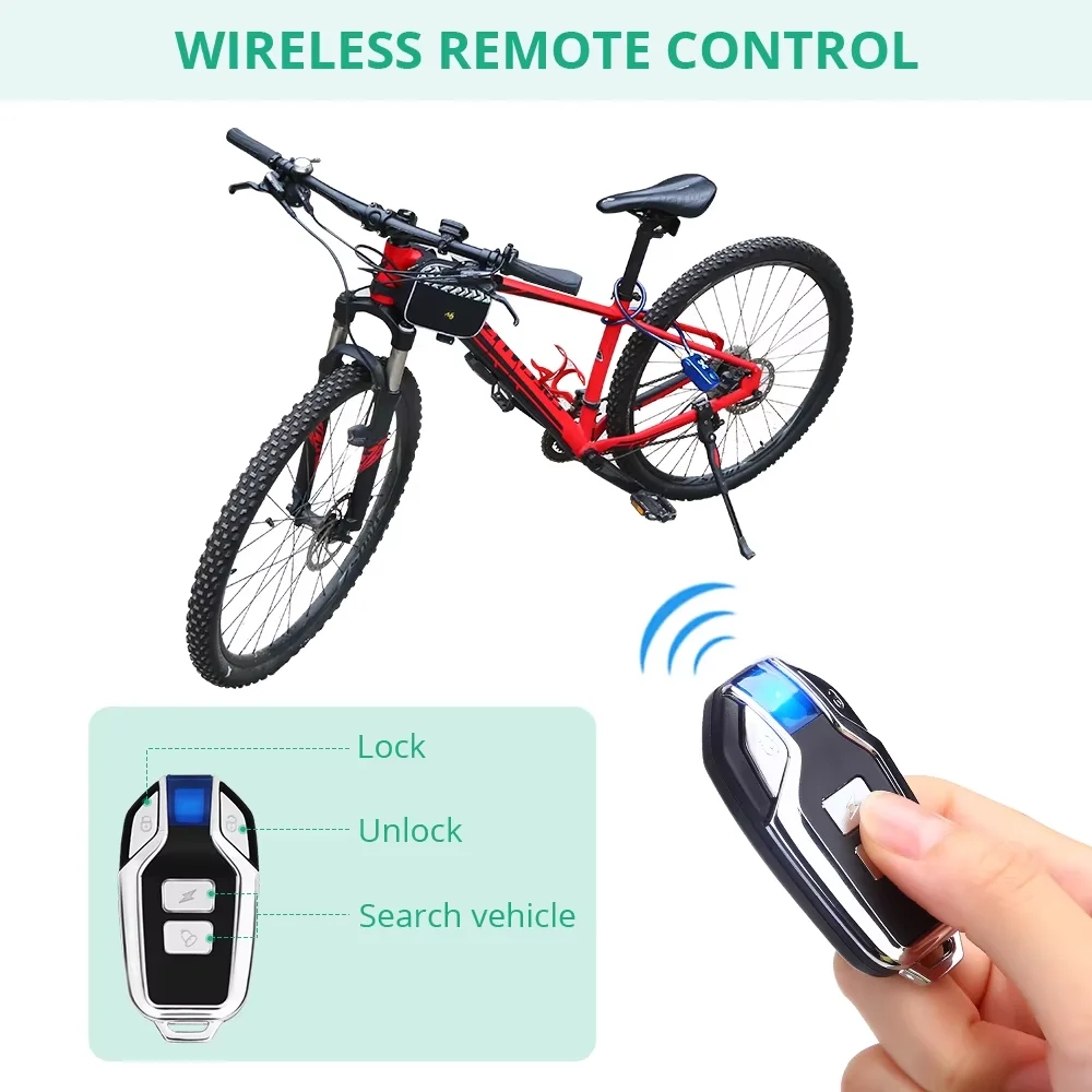 Bike/Motorcycle Lock 110dB Waterproof Security Cable Lock, Remote Control 4 Digit Code Motorcycle Burglar Alarm