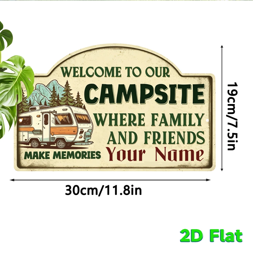 Custom Name Campsite Vintage Metal Sign, Arched Retro Wall Plaque, Personalized Wall Art RV Camp Outdoor Home Wall Decor