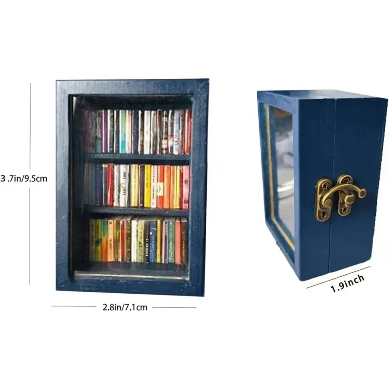 رف كتب لتخفيف القلق مع 20 قطعة من الكتب المصغرة |   رف الكتب الخشبي هدية عيد ميلاد إبداعية مقاس 3.7 × 2.8 بوصة