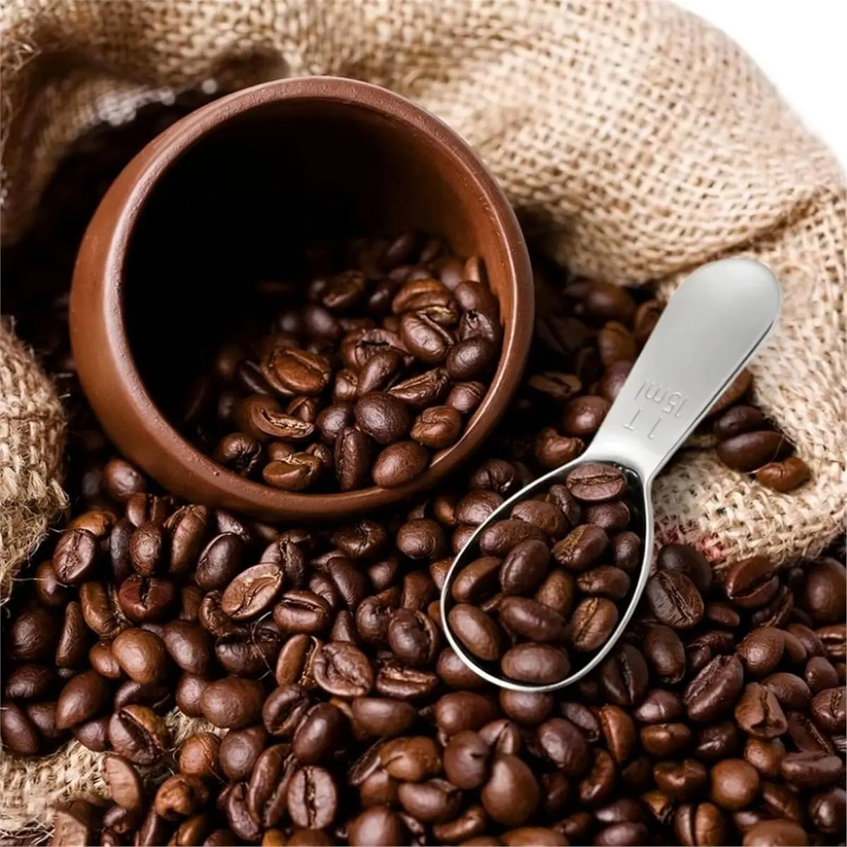 4 Pack 15ml 304 Stainless Steel Coffee Scoop, Short Handle Measuring Spoon for Ground Coffee/Beans, Fits in Canisters