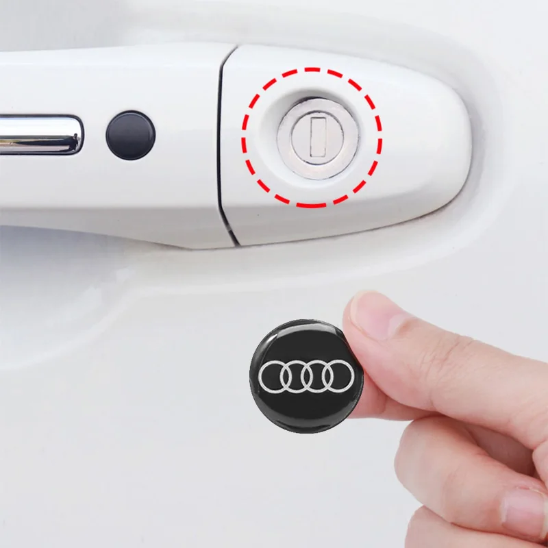 Adesivos de Proteção para Fechadura de Porta de Carro 14mm, Emblema para Audi A3 A4 B8 8P 8V B6 A5 A6 C7 Q5 B9 B7 C6 A1 Q7 Q3 TT, Acessório Automotivo