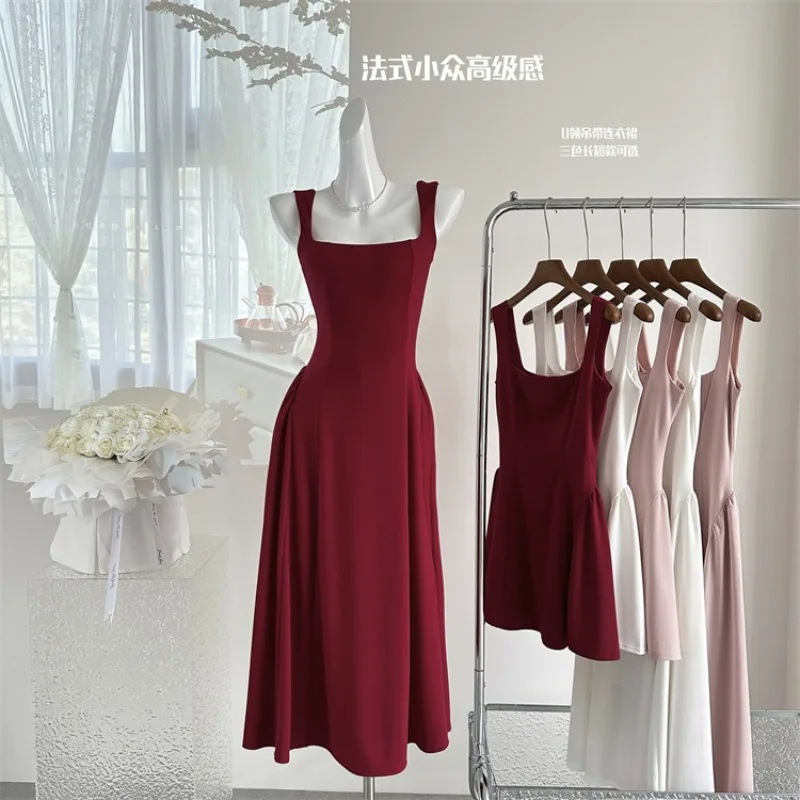 

Korea Fashion Summer Sleeveless Strap Mini Dress Female Evening Party Red Dress Women Casual Elegant Clothing One Piece Dress