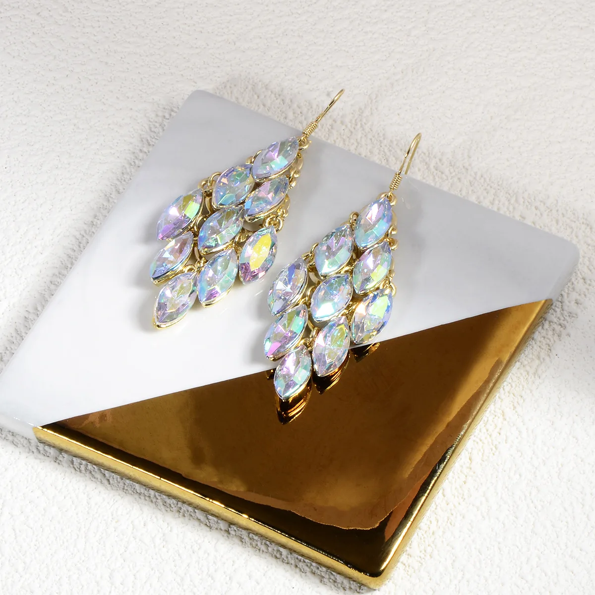 Large Water Diamond Earrings, European & American Light Luxury Trendy Retro Style, S925 Silver Hooks, Elegant Dangle Earrings f
