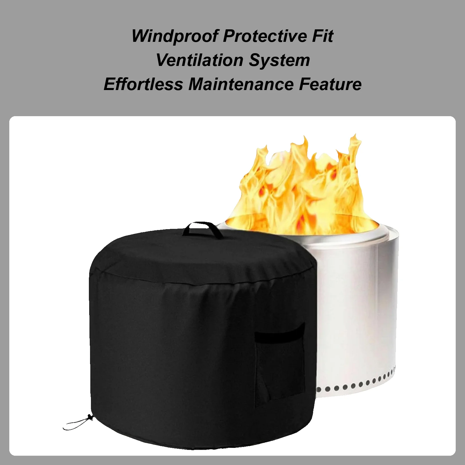 

Fire Pit Cover Waterproof Round Fire Pit Dust Cover Oxford Fabric Windproof Protector With Side Pocket For Rain Snow Debris