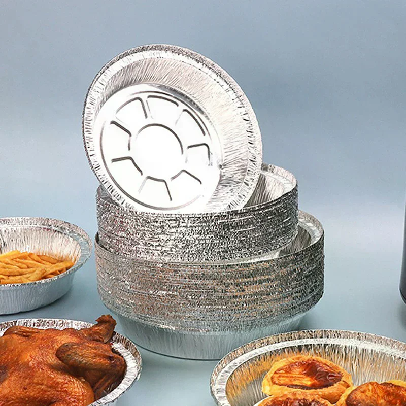 20Pcs Round Foil Trays Foil Flan Dish Silver Foil Food Container Disposable Aluminum Foil Plate Tin Foil Pie Pans For Air Fryer