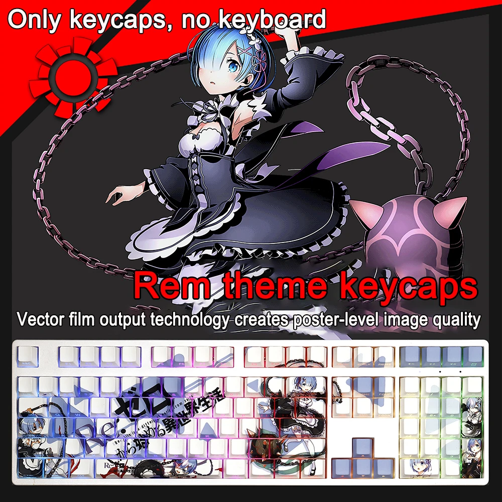 Re:Life In A Different World From Zero Keycaps 108 Keys PBT Dye Sub Keycaps Cartoon Anime Gaming Key Caps For ANSI 61 87 104 108