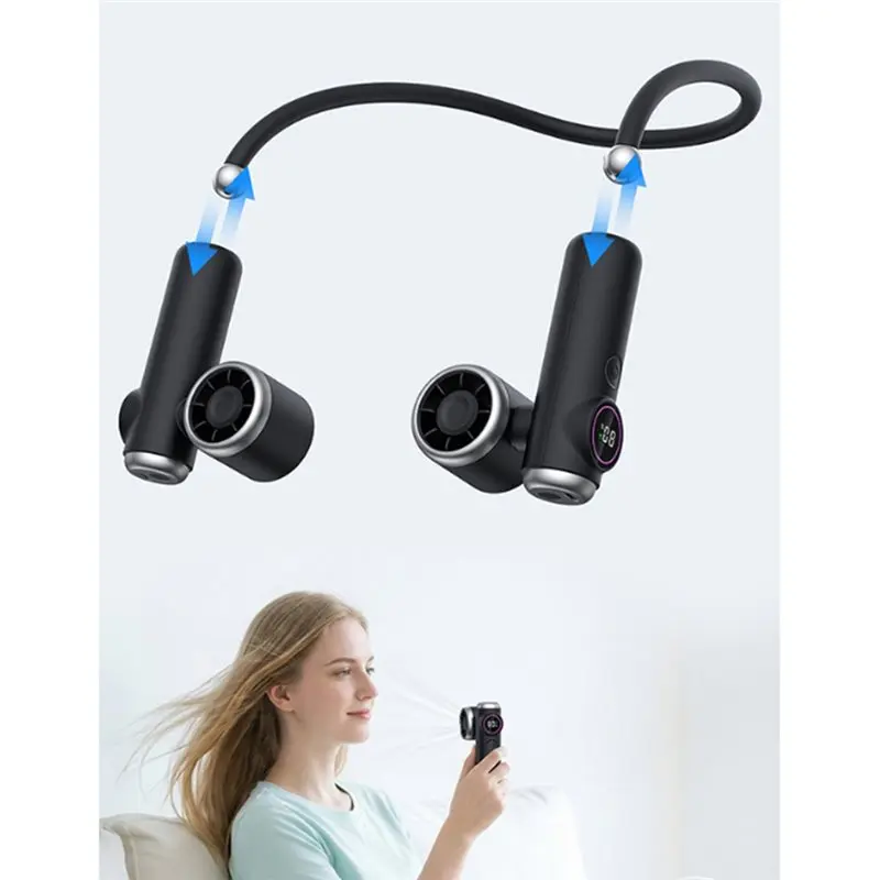 N98R Portable Neck Fan 5 Speeds 4000Mah USB Rechargeable Bladeless Personal Wearable Hands-Free Strong Airflow White