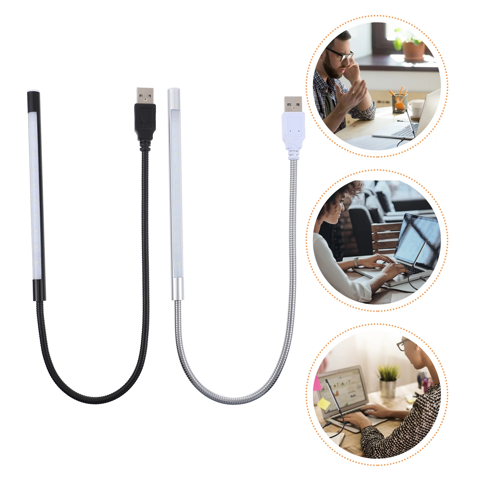 2 Pcs USB LED Light Reading Bed Mini Lamp USE Keyboard Metal Hose Gooseneck Laptop Dimmable