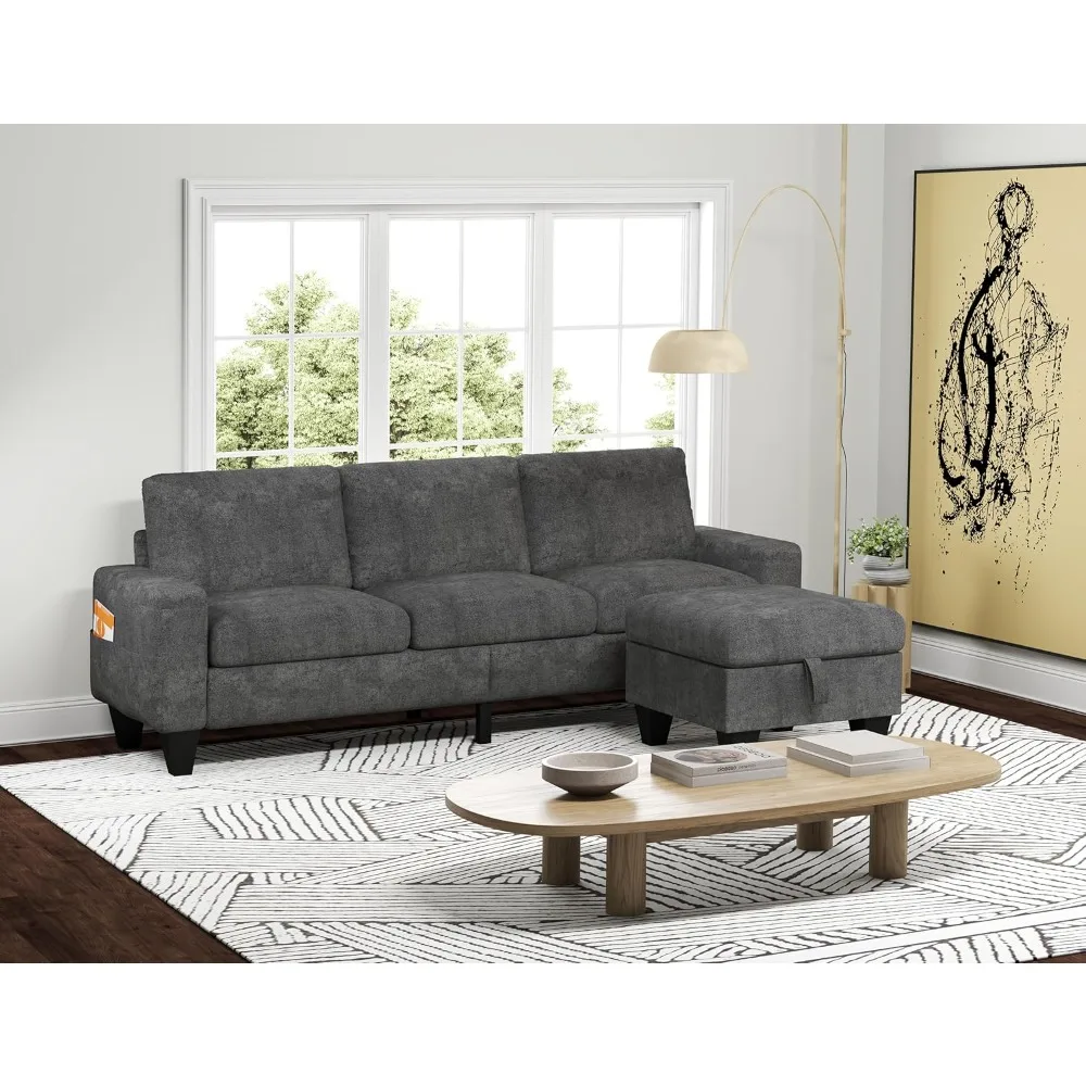 Convertible Sectional Sofa Couch：Modern Snowflake Velvet L-Shaped Sofa Couch with Reversible Storage Ottoman，Living Room Sofas