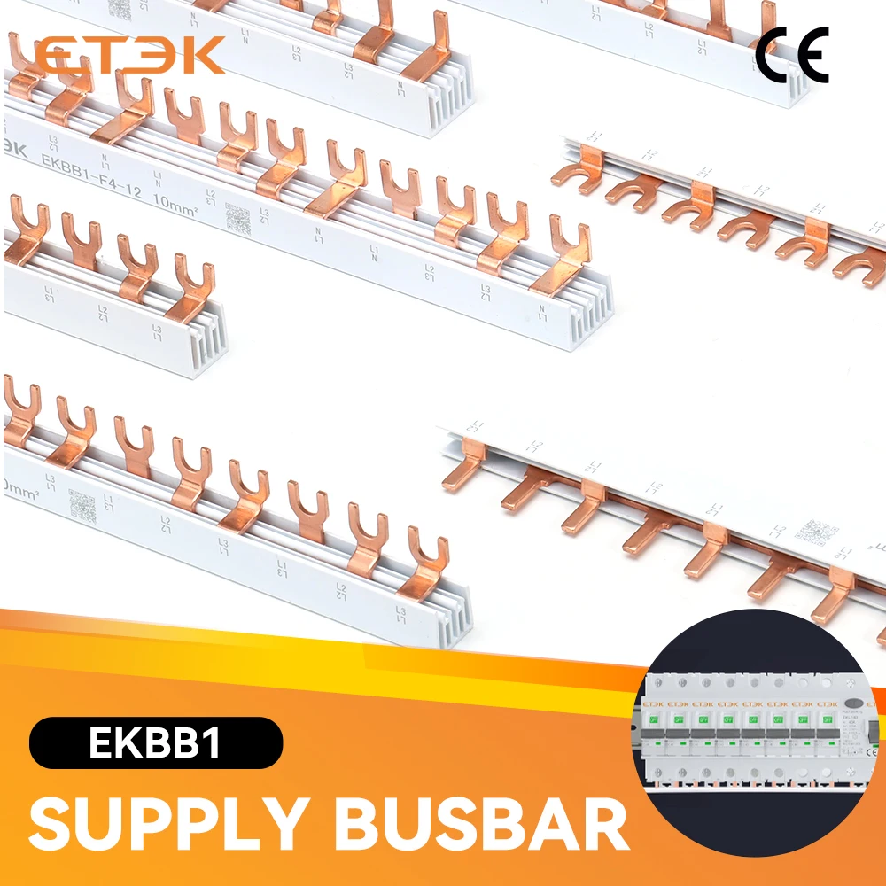 ETEK Pin/Fork Type Busbar 1P 2P Copper Air Circuit Breaker 4mm 1-63A Connection Row EKBB1