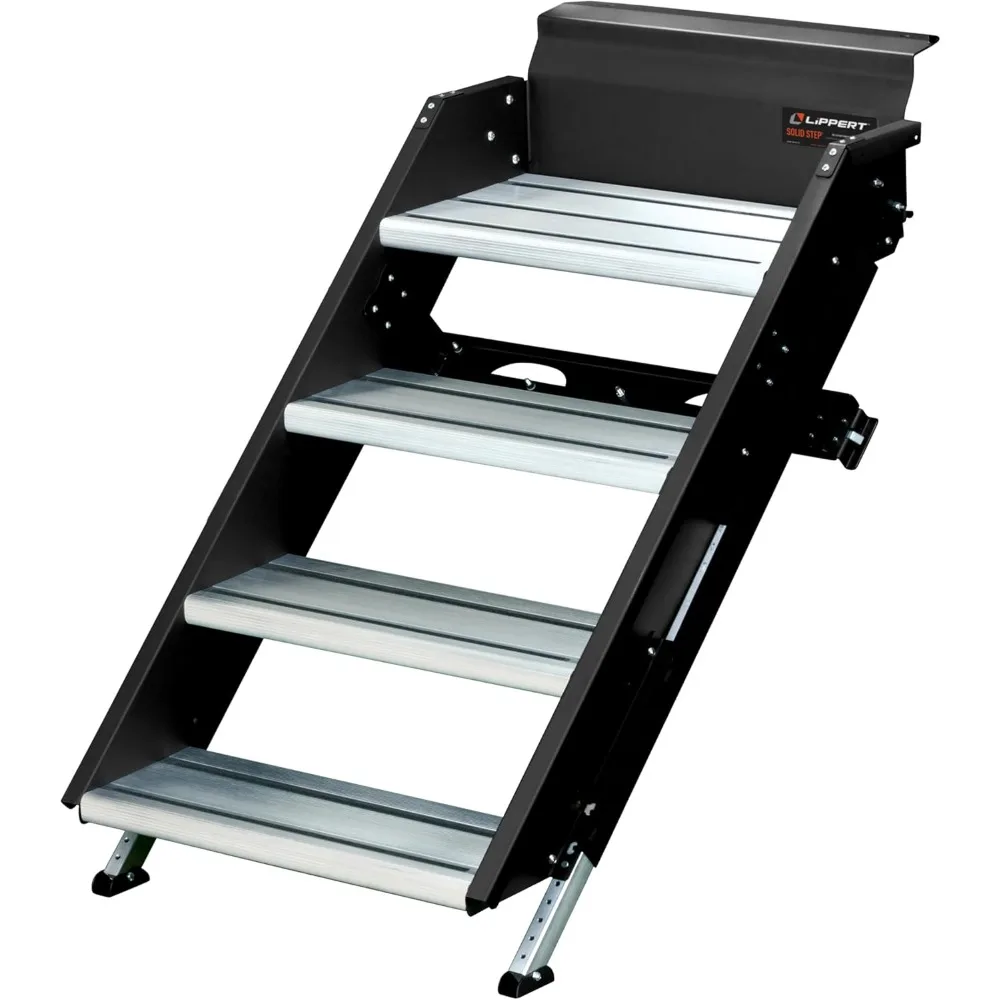 Solid Step 26" Quad Manuelle Wohnmobil-Stufenbaugruppe, 8" Rise, Aluminium und Stahl, rutschfeste Stufen, verstellbare Beine, kein Sprung, Reisen