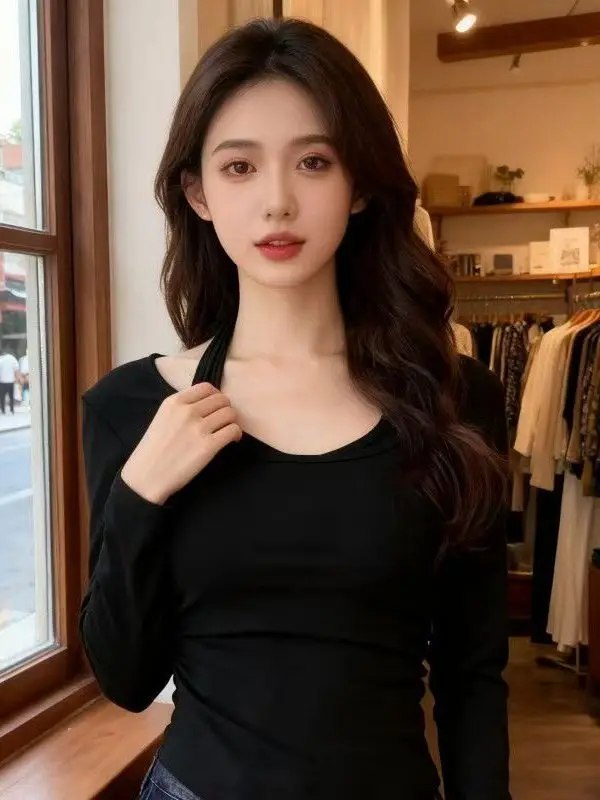 

Slim Fit Long Sve U-Ne Base irt Women's Inner Wear T-irt Comfortable Soft Knitted Top for Commuting Winter 2025