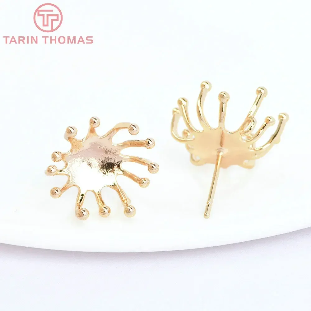 (2671) 10PCS Head 12x8MM 24K Gold Color Plated Brass Flower Stud Earring Diy Jewelry Findings Jewelry Accessories Wholesale