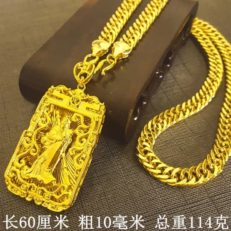 9999 24K Gold Necklace Men Dragon Guan Gong Pendant 9999 Real Gold Necklace