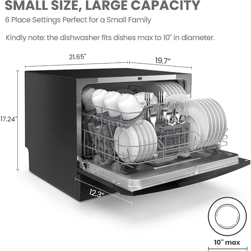 Countertop Dishwasher, Energy Star Portable Dishwasher, 6 Place Settings & 8 Washing Programs, Speed, Baby-Care,