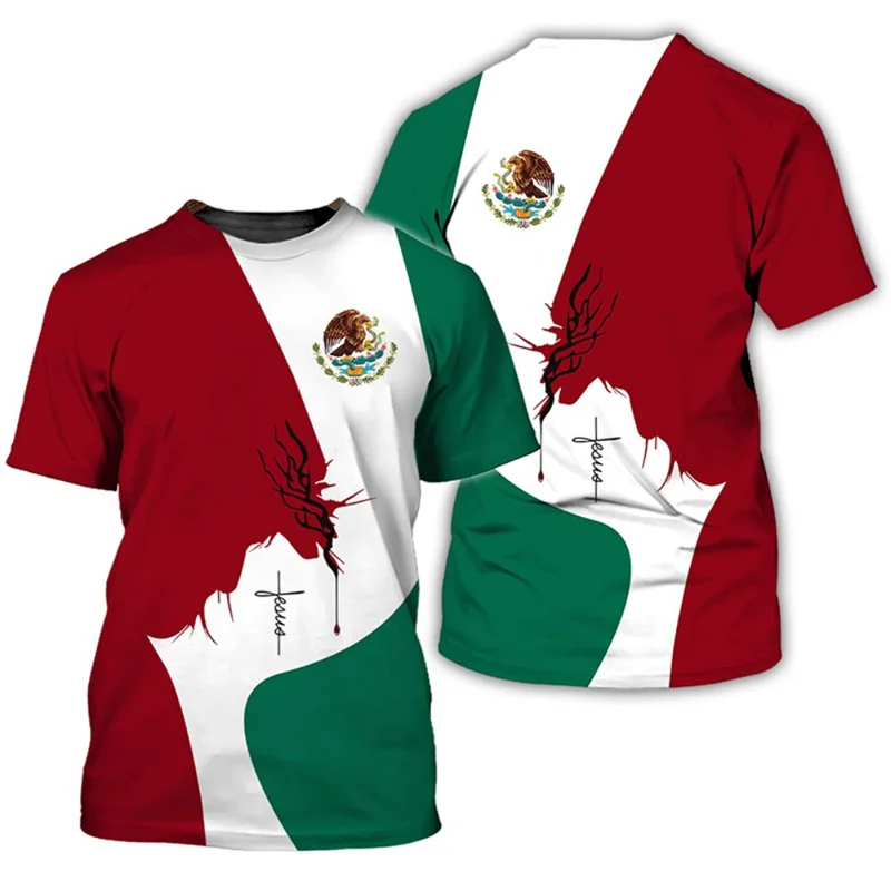 Summer 3D Mexico Emblem Flag Printed T Shirt For Men Spiritual Totem Graphic T-shirts Fashion Streetwear Clothing Unisex Top Tee