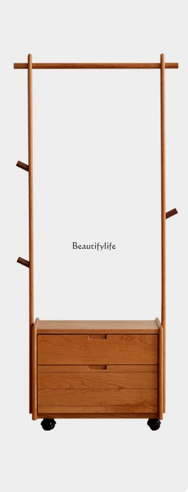 

Nordic cherry wood coat rack household floor hanging clothes storage mobile hanger