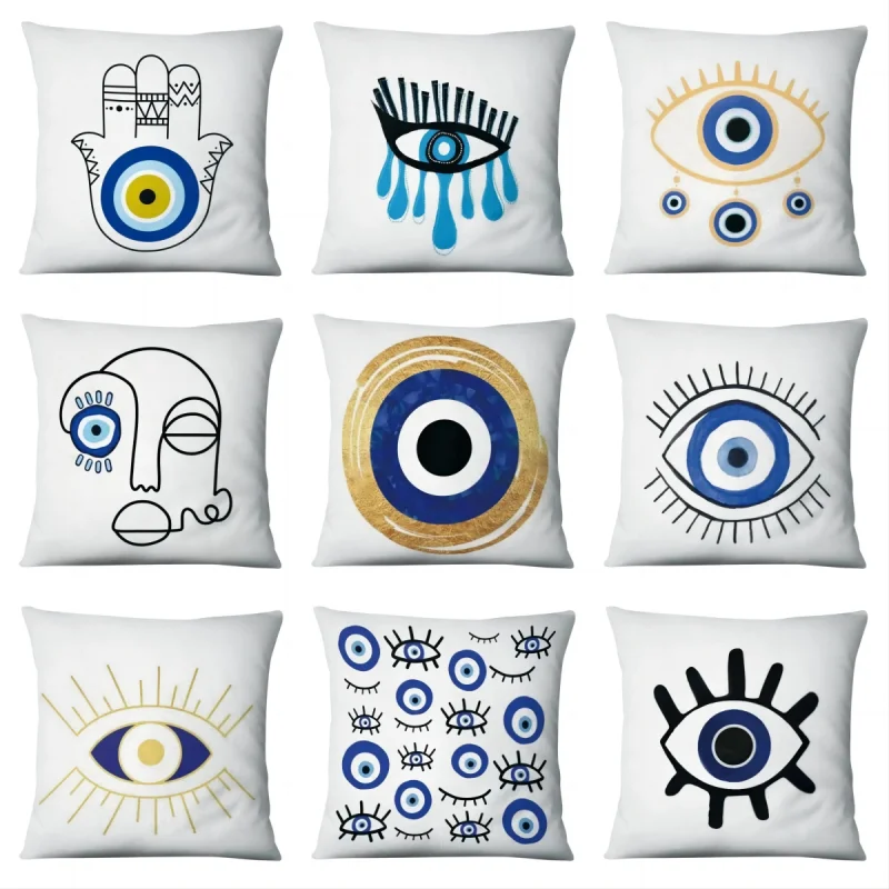 Juste de coussin avec imprimé de symbole du mauvais œil, taie d'oreiller douce imbibée, décor de chambre à coucher, salon, voiture, maison, chaise