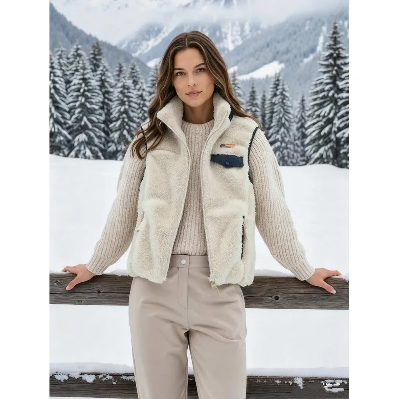 เสื้อกั๊กขนแกะคอตั้งสำหรับผู้ชายใส่กลางแจ้งในฤดูหนาว ผ้าฟลีซคอรัลหนานุ่ม อุ่นสบาย