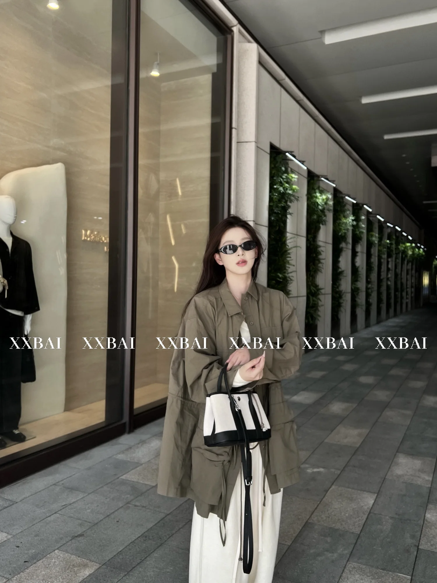 

XXBAI Early Autumn Loose Women's Workwear Sle Coat with Waist-Cinching kets Medium-Length Casual Cotton Jaet