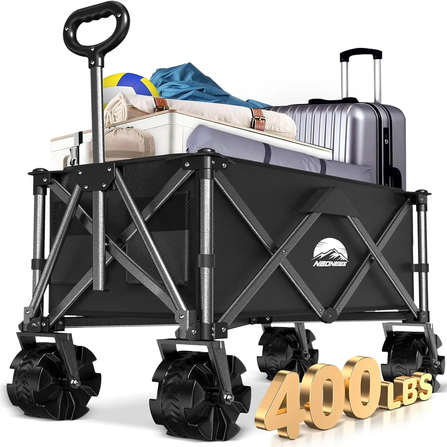 Wagon Cart Heavy Duty,Beach Wagon with Big Wheels,Utility Grocery Wagon with Side Pocket for Outdoor Garden Camping Shopping Spo